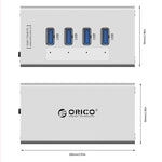 ORICO A3H4 HUB USB 3.0 a 4 porte ad alta velocità in alluminio con alimentatore 12V/2,5A per laptop, 4 Ports (Silver)