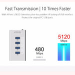 ORICO A3H4 HUB USB 3.0 a 4 porte ad alta velocità in alluminio con alimentatore 12V/2,5A per laptop, 4 Ports (Silver)
