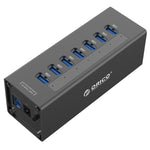 ORICO A3H7 HUB USB 3.0 a 7 porte ad alta velocità in alluminio con alimentatore 12V/2,5A per laptop, 7 Ports (Silver), 7 Ports (Black)