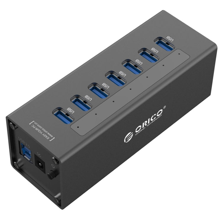 ORICO A3H7 HUB USB 3.0 a 7 porte ad alta velocità in alluminio con alimentatore 12V/2,5A per laptop, 7 Ports (Silver), 7 Ports (Black)
