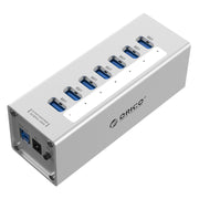 ORICO A3H7 HUB USB 3.0 a 7 porte ad alta velocità in alluminio con alimentatore 12V/2,5A per laptop, 7 Ports (Silver), 7 Ports (Black)