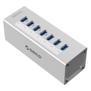 ORICO A3H7 HUB USB 3.0 a 7 porte ad alta velocità in alluminio con alimentatore 12V/2,5A per laptop, 7 Ports (Silver), 7 Ports (Black)