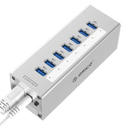 ORICO A3H7 HUB USB 3.0 a 7 porte ad alta velocità in alluminio con alimentatore 12V/2,5A per laptop, 7 Ports (Silver), 7 Ports (Black)