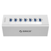 ORICO A3H7 HUB USB 3.0 a 7 porte ad alta velocità in alluminio con alimentatore 12V/2,5A per laptop, 7 Ports (Silver), 7 Ports (Black)