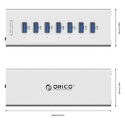 ORICO A3H7 HUB USB 3.0 a 7 porte ad alta velocità in alluminio con alimentatore 12V/2,5A per laptop, 7 Ports (Silver), 7 Ports (Black)