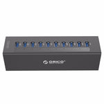 ORICO A3H10 HUB USB 3.0 a 10 porte ad alta velocità in alluminio con alimentatore per laptop, 10 Ports (Silver), 10 Ports (Black)