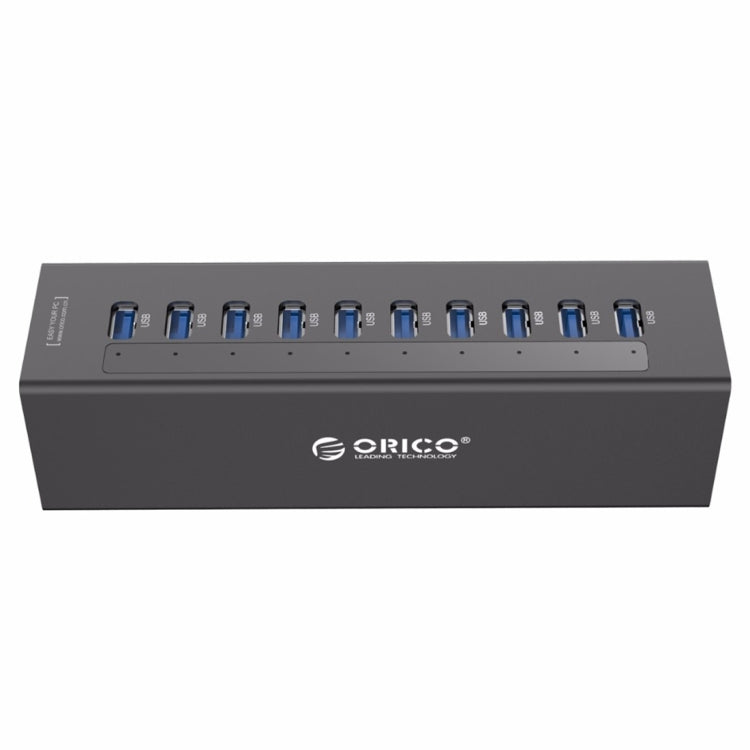ORICO A3H10 HUB USB 3.0 a 10 porte ad alta velocità in alluminio con alimentatore per laptop, 10 Ports (Silver), 10 Ports (Black)