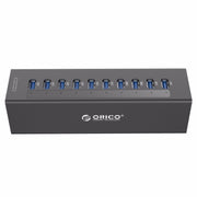 ORICO A3H10 HUB USB 3.0 a 10 porte ad alta velocità in alluminio con alimentatore per laptop, 10 Ports (Silver), 10 Ports (Black)
