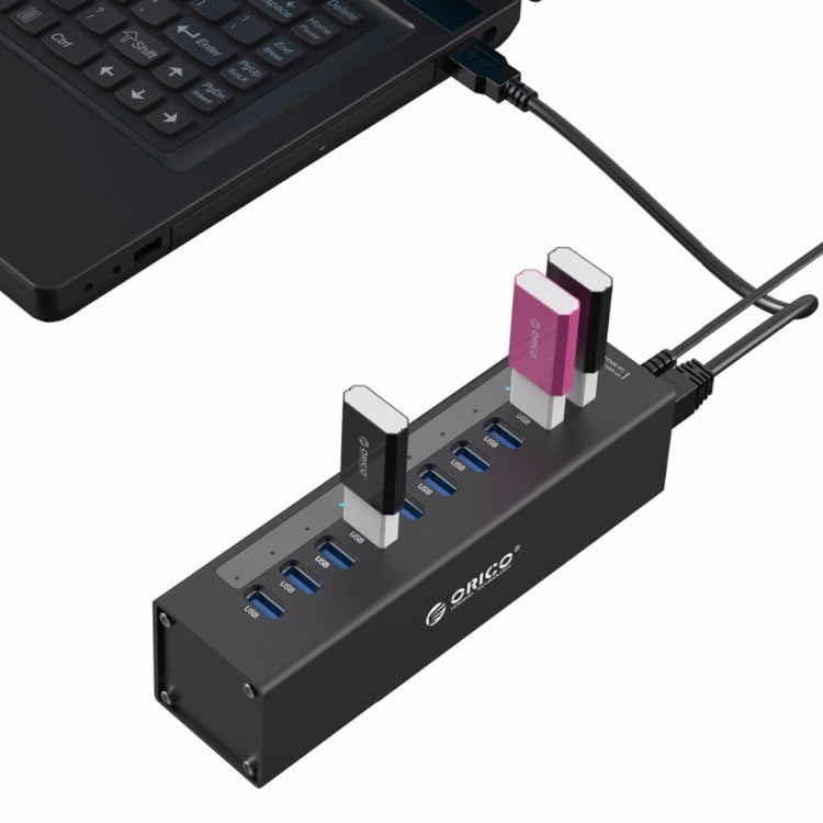 ORICO A3H10 HUB USB 3.0 a 10 porte ad alta velocità in alluminio con alimentatore per laptop, 10 Ports (Silver), 10 Ports (Black)