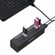 ORICO A3H10 HUB USB 3.0 a 10 porte ad alta velocità in alluminio con alimentatore per laptop, 10 Ports (Silver), 10 Ports (Black)