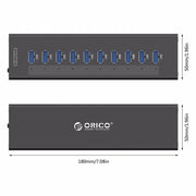 ORICO A3H10 HUB USB 3.0 a 10 porte ad alta velocità in alluminio con alimentatore per laptop, 10 Ports (Silver), 10 Ports (Black)