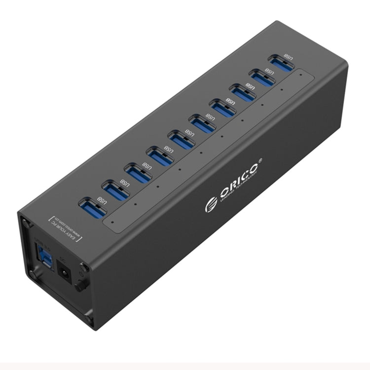 ORICO A3H10 HUB USB 3.0 a 10 porte ad alta velocità in alluminio con alimentatore per laptop, 10 Ports (Silver), 10 Ports (Black)
