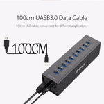 ORICO A3H10 HUB USB 3.0 a 10 porte ad alta velocità in alluminio con alimentatore per laptop, 10 Ports (Silver), 10 Ports (Black)