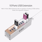 ORICO A3H10 HUB USB 3.0 a 10 porte ad alta velocità in alluminio con alimentatore per laptop, 10 Ports (Silver), 10 Ports (Black)