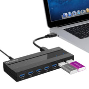 ORICO H727RK-U3 HUB USB 3.0 a 7 porte ABS ad alta velocità con adattatore di alimentazione 12V per laptop/smartphone, H727RK-U3