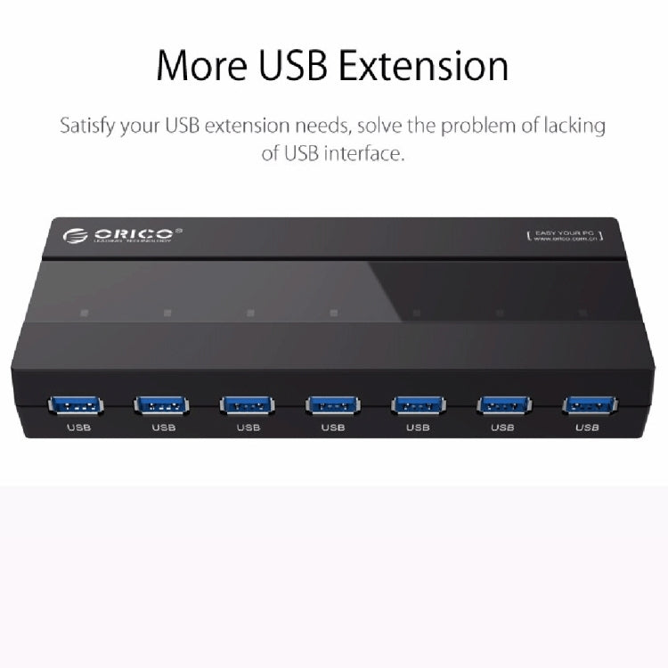 ORICO H727RK-U3 HUB USB 3.0 a 7 porte ABS ad alta velocità con adattatore di alimentazione 12V per laptop/smartphone, H727RK-U3