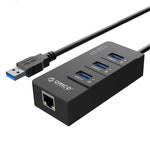 ORICO HR01-U3 Splitter HUB USB 3.0 ABS a 3 porte con scheda di rete Gigabit Ethernet RJ45 esterna 5 Gbps per laptop/desktop/Ultrabook ecc.