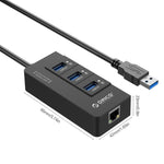 ORICO HR01-U3 Splitter HUB USB 3.0 ABS a 3 porte con scheda di rete Gigabit Ethernet RJ45 esterna 5 Gbps per laptop/desktop/Ultrabook ecc.