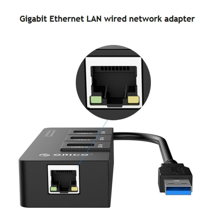 ORICO HR01-U3 Splitter HUB USB 3.0 ABS a 3 porte con scheda di rete Gigabit Ethernet RJ45 esterna 5 Gbps per laptop/desktop/Ultrabook ecc.