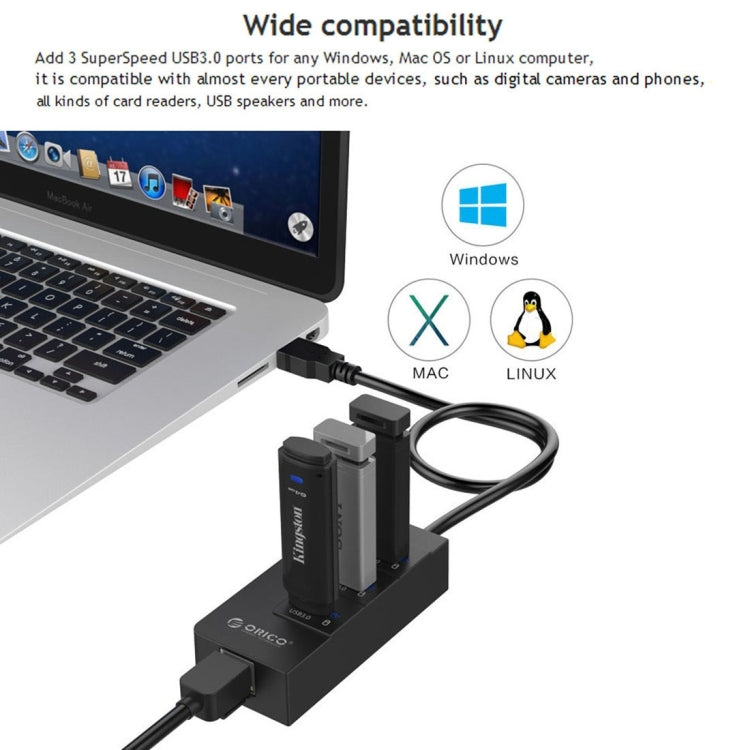 ORICO HR01-U3 Splitter HUB USB 3.0 ABS a 3 porte con scheda di rete Gigabit Ethernet RJ45 esterna 5 Gbps per laptop/desktop/Ultrabook ecc.