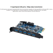 ORICO PVU3-5O2I USB3.0 * 5 + slot 20 pin * 1 scheda PCI Express per desktop, trasmissione dati superveloce a 5 Gbps, 5 Ports USB3.0