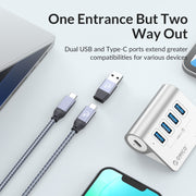 HUB ORICO M3U4 in lega di alluminio a 4 porte USB 3.2 Gen1 5 Gbps, M3U4 5Gbps