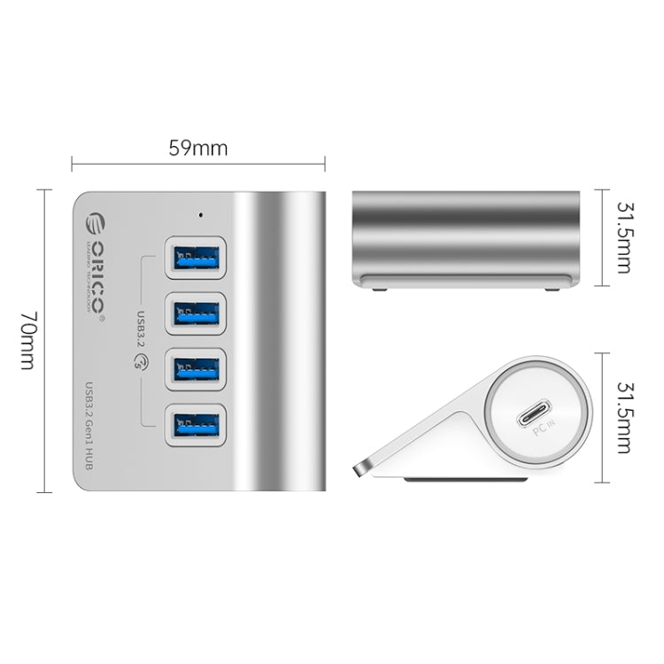 HUB ORICO M3U4 in lega di alluminio a 4 porte USB 3.2 Gen1 5 Gbps, M3U4 5Gbps