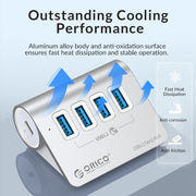 HUB USB 3.2 Gen1 da 10 Gbps ORICO M3U4 in lega di alluminio a 4 porte, M3U4 10Gbps