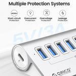 ORICO M3U7 HUB USB 3.2 Gen1 da 5 Gbps a 7 porte in lega di alluminio con cavo da 0,5 m, M3U7 0.5m