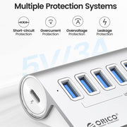 ORICO M3U7 HUB USB 3.2 Gen1 da 5 Gbps a 7 porte in lega di alluminio con cavo da 0,5 m, M3U7 0.5m