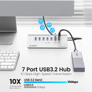 ORICO M3U7-G2 HUB USB 3.2 Gen2 da 10 Gbps a 7 porte in lega di alluminio con cavo da 0,5 m, M3U7-G2 0.5m