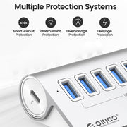 ORICO M3U7-G2 HUB USB 3.2 Gen2 da 10 Gbps a 7 porte in lega di alluminio con cavo da 0,5 m, M3U7-G2 0.5m