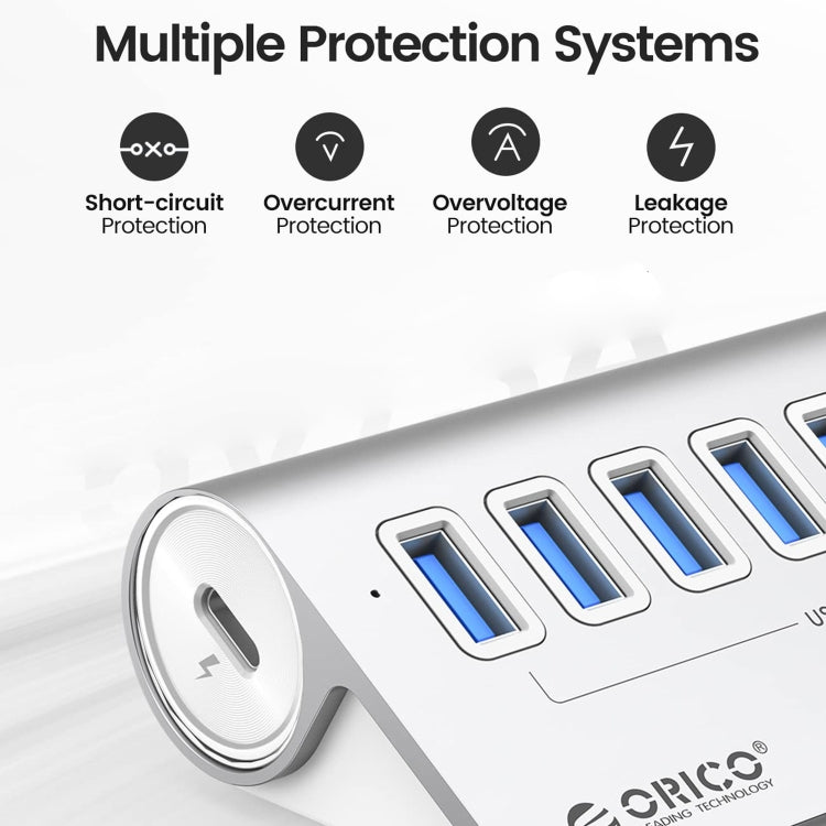 ORICO M3U7-G2 HUB USB 3.2 Gen2 da 10 Gbps a 7 porte in lega di alluminio con cavo da 1 m, M3U7-G2 1m