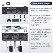 KC-KVM202AS Switcher KVM a doppio display USB 3.0 USB 3.0 4K 60HZ Supporto per schermata di blocco analogico EDID, KC-KVM202AS