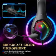 KOTION EACH G3000 Cuffie da gioco stereo con luce RGB e presa USB da 3,5 mm con microfono omnidirezionale, lunghezza cavo: 1,9 m, G3000