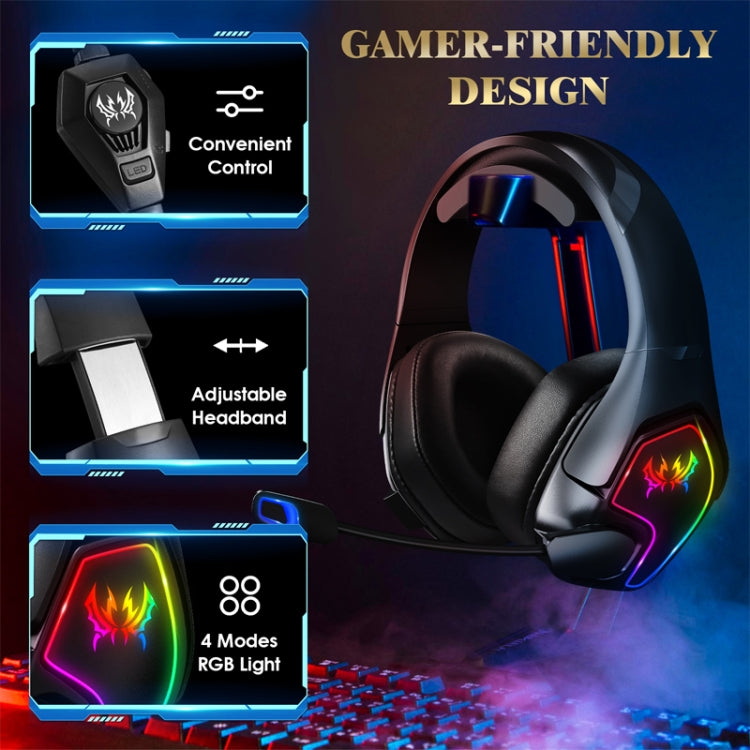 KOTION EACH G3000 Cuffie da gioco stereo con luce RGB e presa USB da 3,5 mm con microfono omnidirezionale, lunghezza cavo: 1,9 m, G3000
