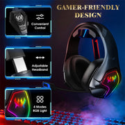 KOTION EACH G3000 Cuffie da gioco stereo con luce RGB e presa USB da 3,5 mm con microfono omnidirezionale, lunghezza cavo: 1,9 m, G3000