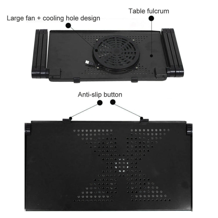 Supporto da tavolo portatile pieghevole regolabile a 360 gradi in lega di alluminio con ventole fantastiche e tappetino per mouse per laptop/notebook, with Mouse Pad & Cooling Fan, with Mouse Pad & Cooling Fan (M)