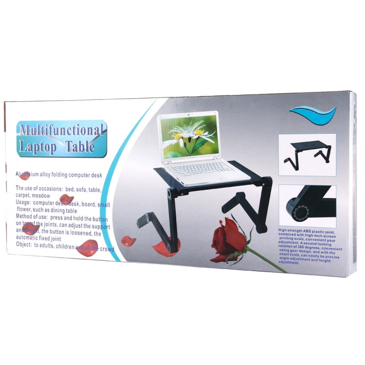 Supporto da tavolo portatile pieghevole regolabile a 360 gradi in lega di alluminio con ventole fantastiche e tappetino per mouse per laptop/notebook, with Mouse Pad & Cooling Fan, with Mouse Pad & Cooling Fan (M)