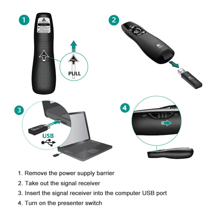 Penna per telecomando PPT per presentatore wireless Logitech R400 da 2,4 GHz