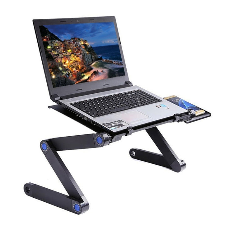 Supporto da tavolo portatile pieghevole regolabile a 360 gradi in lega di alluminio con doppie ventole CPU e tappetino per mouse per laptop/notebook, dimensioni scrivania: 420 mm x 260 mm, 420 x 260mm