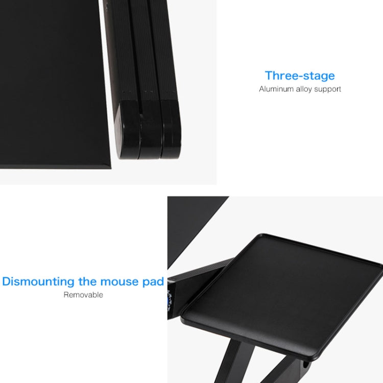 Supporto da tavolo portatile pieghevole regolabile a 360 gradi in lega di alluminio con doppie ventole CPU e tappetino per mouse per laptop/notebook, dimensioni scrivania: 420 mm x 260 mm, 420 x 260mm