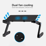 Supporto da tavolo portatile pieghevole regolabile a 360 gradi in lega di alluminio con doppie ventole CPU e tappetino per mouse per laptop/notebook, dimensioni scrivania: 420 mm x 260 mm, 420 x 260mm