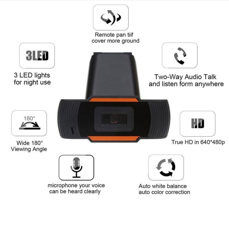A870 480P Pixel HD WebCam da 360 gradi USB 2.0 Videocamera per PC con microfono per computer Skype PC portatile, lunghezza cavo: 1,4 m, A870 (Orange), A870 (Black)
