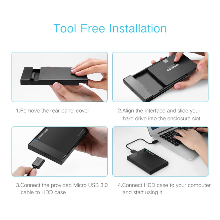 UGREEN US221 Custodia per HDD Custodia per HDD esterna da 2,5 pollici SATA a USB 3.0 SSD Box per unità disco rigido, supporto protocollo UASP, US221 Removable Cable, US221 Fixed Cable