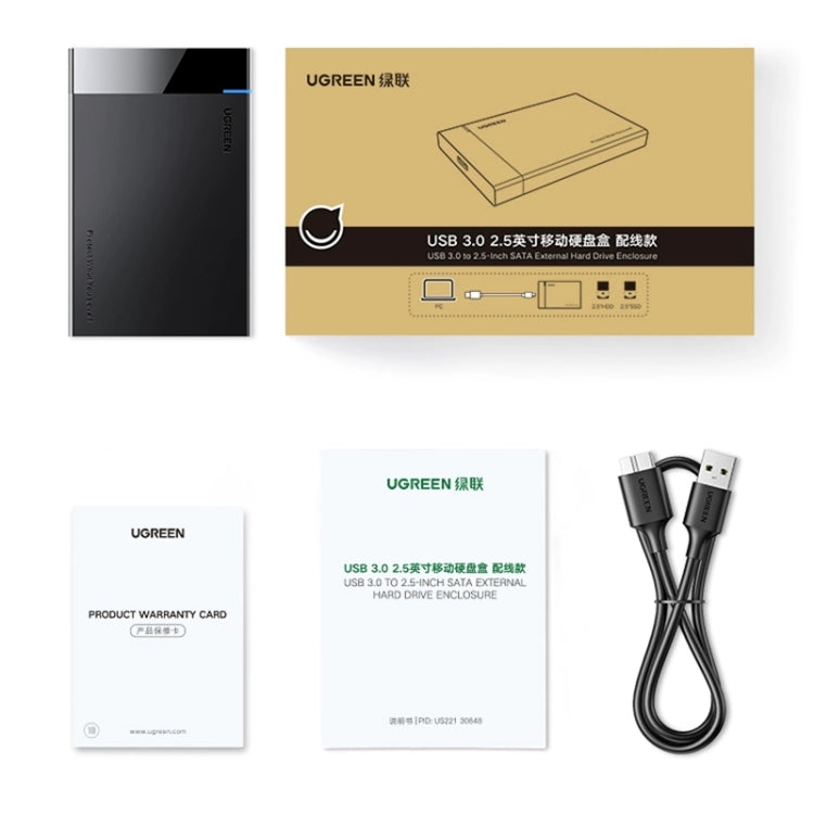 UGREEN US221 Custodia per HDD Custodia per HDD esterna da 2,5 pollici SATA a USB 3.0 SSD Box per unità disco rigido, supporto protocollo UASP, US221 Removable Cable, US221 Fixed Cable
