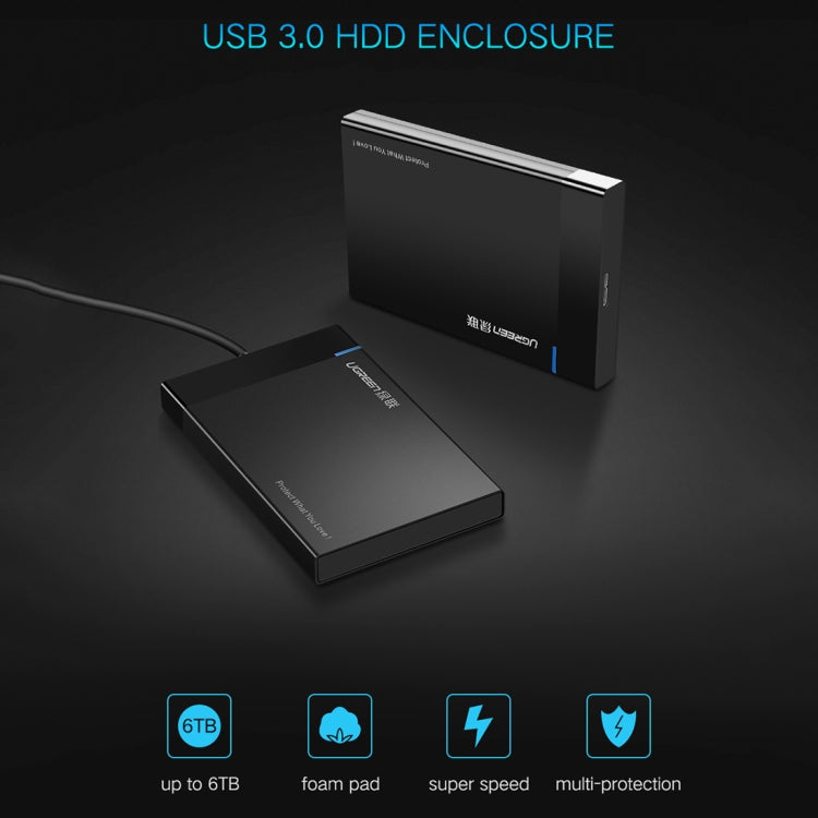 UGREEN US221 Custodia per HDD Custodia per HDD esterna da 2,5 pollici SATA a USB 3.0 SSD Box per unità disco rigido, supporto protocollo UASP, US221 Removable Cable, US221 Fixed Cable