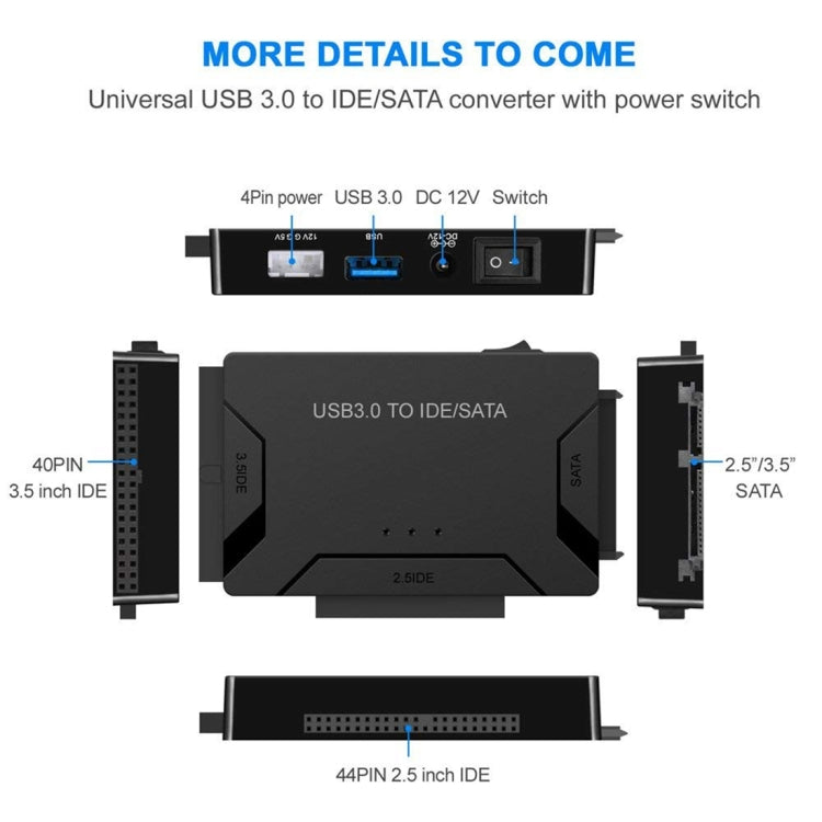 Cavo adattatore convertitore per unità disco rigido da USB 3.0 a SATA/IDE per HDD SATA IDE da 2,5 pollici/3,5 pollici, lunghezza cavo: 1 m, US160