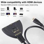 Switcher bidirezionale HDMI 3 x 1 4K 60Hz con cavo HDMI Pigtail, Bi-Direction
