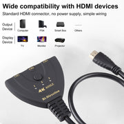 Switcher bidirezionale HDMI 3 x 1 4K 60Hz con cavo HDMI Pigtail, Bi-Direction